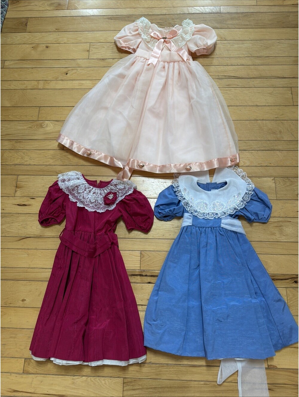 Vtg Jayne Copeland Lot Of 3 Girls Formal Dresses Sizes 5, 5, 4 Pinks And Blue